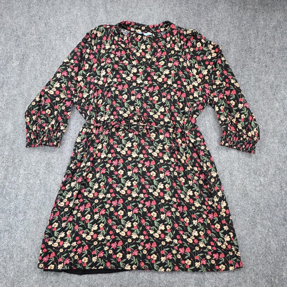 Draper James RSVP Dress Womens XL Black Floral Tie Waist Smocked Cuffs KD7032RT - Picture 10 of 16